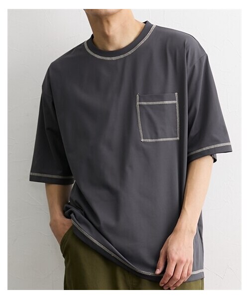 nissen（ニッセン）の「配色ステッチオーバーサイズTシャツ（Tシャツ/カットソー・メンズ・02オフホワイト/06ブラック・M/L/LL）」の5枚目の写真
