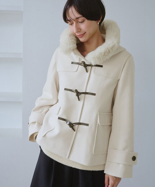 ROPE' PICNIC（ロペピクニック）の「ジャージーメルトンシリーズ ファー付きショートダッフルコート/リンクコーデ（ダッフルコート・レディース・キナリ/ブラウン系/ネイビー・L/M）」の11枚目の写真