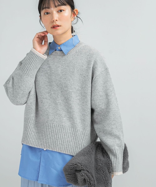 URBAN RESEARCH ROSSO（アーバンリサーチロッソ）の「『WEB/一部店舗限定』エクストラファインシームデザインニット（ニット/セーター・レディース・PEARLWHITE/LEMON/BABY PINK/LOYAL BLUE/GRAY×WH/BROWN×RED・FREE）」の2枚目の写真