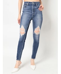 GYDA | H/W KNEE BOLD DAMAGEスキニーデニムパンツ(デニムパンツ)