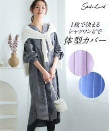 nissen | ＜大きいサイズ＞スキッパーシャツワンピース(ワンピース)