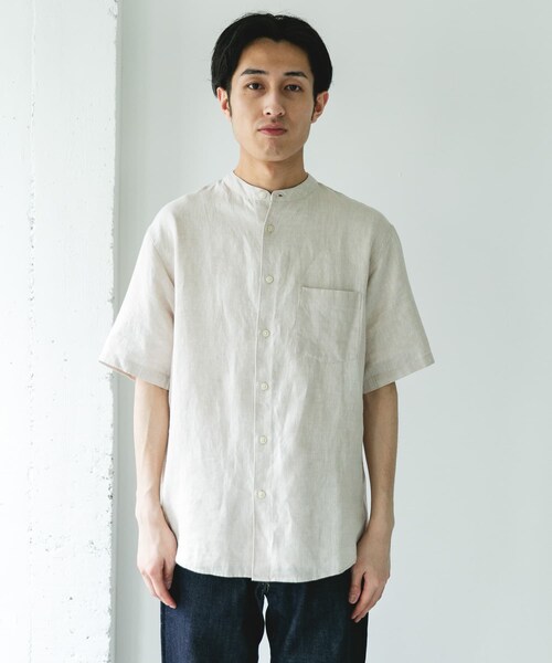 URBAN RESEARCH DOORS（アーバンリサーチドアーズ）の「シルケットリネン バンドカラーショートスリーブシャツ（シャツ/ブラウス・メンズ・ECRU/BROWN/INDIGO/HT CHECK・M/L/XL）」の14枚目の写真