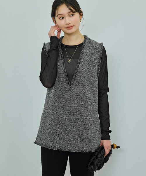 ROPE'（ロペ）の「【洗える】【WEB・一部店舗限定】サマーツイードオーバージレ（ベスト・レディース・ブラック系/キナリ系・F）」の12枚目の写真
