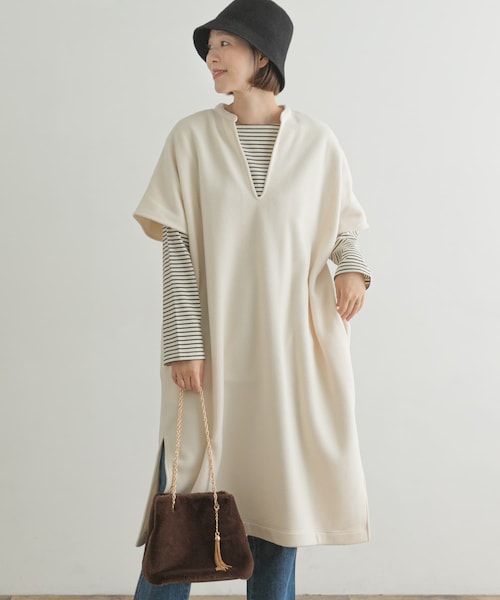 F by ROSSO　フリースカフタンワンピース