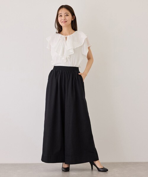 Jayro(ジャイロ)の「スラブデニムロングワイドパンツ(デニムパンツ・レディース・ブラック/チャコール/ネイビー/ブルー系・M)」の9枚目の写真