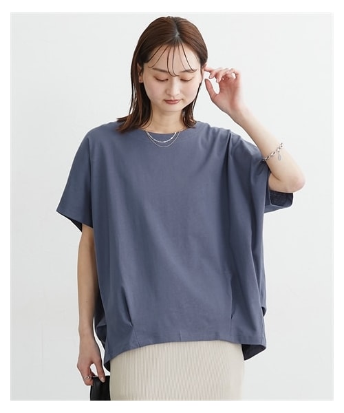 nissen（ニッセン）の「【汗じみにくい綿１００％素材】フロントタックドルマントップス（Tシャツ/カットソー・レディース・サックスグレー/オフホワイト/黒・M/L/LL/3L）」の3枚目の写真