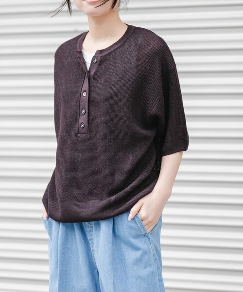 URBAN RESEARCH DOORS(アーバンリサーチドアーズ)の「FORK&SPOON ペーパーニットヘンリーネックプルオーバー(ニット/セーター・レディース・IVORY/BROWN・1)」の8枚目の写真