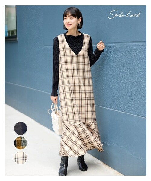 nissen（ニッセン）の「大きいサイズ 両面起毛マーメイドジャンパースカート【メルティストレッチ】（ワンピース・レディース・アイボリー系/イエロー系/ネイビー系・L/LL/3L/4L/5L/6L/8L/10L）」の2枚目の写真