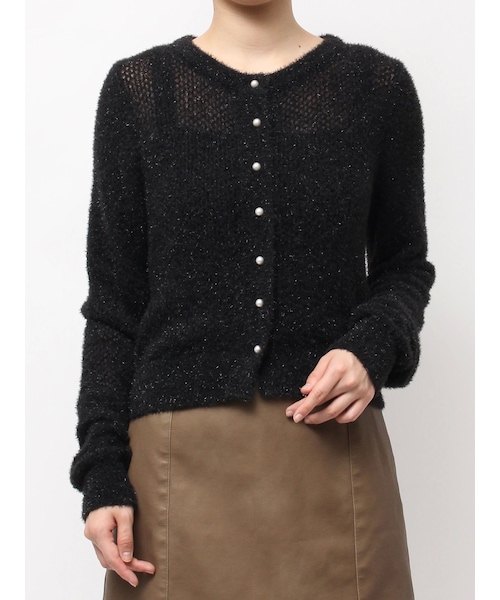 CALNAMUR（カルナムール）の「スカシアミ＆リブラメシャギーアンサンブル（カーディガン/ボレロ・レディース・ブラック/ピンク/ブルー・F）」の2枚目の写真