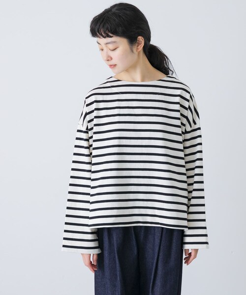 かぐれ（カグレ）の「コットンボートネックカットソー（Tシャツ/カットソー・レディース・IVORY/BLACK/BORDER・Free）」の14枚目の写真