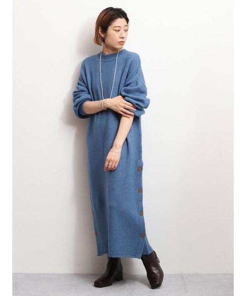 Ungrid（アングリッド）の「サイドボタンデザインニットワンピース（ワンピース・レディース・ベージュ/ミディアムグレー/ブラック/ブルー・F）」の19枚目の写真
