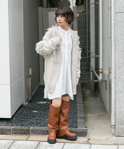 KBF(ケイビーエフ)の「ジャガードフリンジカーディガン(カーディガン/ボレロ・レディース・BLUE/IVORY/KHAKI/BLACK・one)」の8枚目の写真