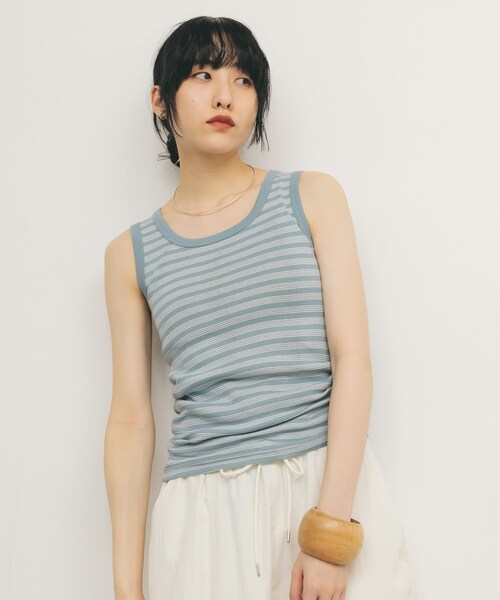 KBF（ケイビーエフ）の「Miller　Panel ribbed tank top（タンクトップ・レディース・WHT×GN/WHT×NR/BLU×W2/BRN×NV・FREE）」の22枚目の写真