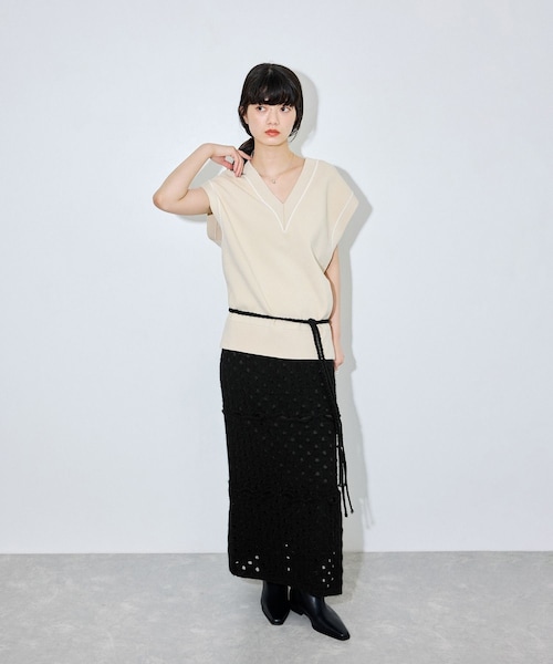 ADAM ET ROPE'（アダムエロペ）の「モヘアmixオープンワークスカート（スカート・レディース・ブラック/オフホワイト・F）」の5枚目の写真