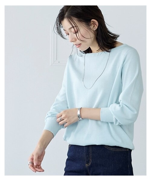 nissen（ニッセン）の「洗えるＵＶカット綿１００％ボートネックニット＜大きいサイズ有＞（ニット/セーター・レディース・黒/杢グレー/オフホワイト/グレージュ/アイスブルー杢/ライムイエロー/モーブグリーン/チャコールグレー杢/パープル/オーキッドピンク/ソフトライム・S/M/L/LL/3L/4L/5L/6L/8L/10L）」の14枚目の写真