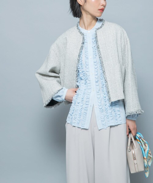 URBAN RESEARCH ROSSO（アーバンリサーチロッソ）の「ツイードショートジャケット（ノーカラージャケット・レディース・OFF WHITE/BLACK・Free）」の15枚目の写真