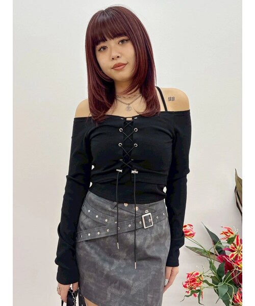 EVRIS（エヴリス）の「2WAYリブアンサンブルオフショルトップス（Tシャツ/カットソー・レディース・ホワイト/ブラック/ピンク・F）」の20枚目の写真
