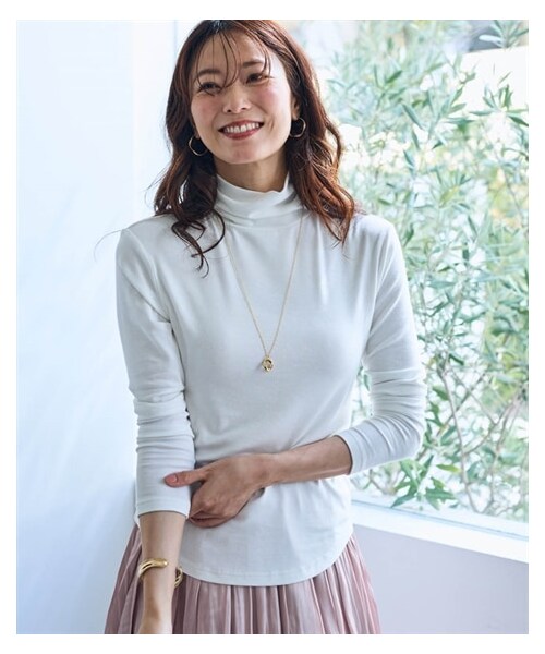 nissen（ニッセン）の「ハイネックカットソープルオーバー【OtonaSMILE】（シャツ/ブラウス・レディース・オフホワイト/杢チャコールグレー/ラベンダー・M/L/LL/3L/4L/5L/6L）」の4枚目の写真