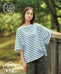 nissen | 綿100%　日本製 ボーダーゆるシルエット５分袖Ｔシャツ 和歌山県産の上質カットソー使用　RiFUKURU(Tシャツ/カットソー)