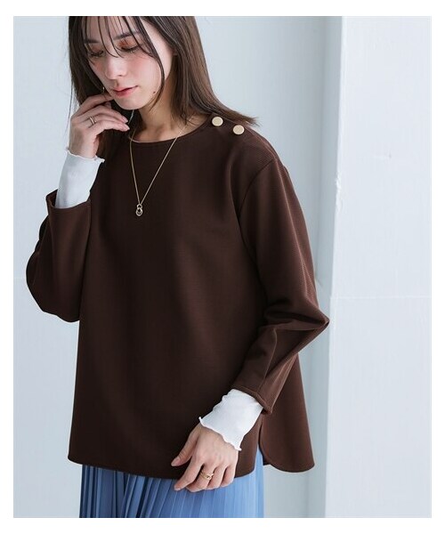 nissen（ニッセン）の「しわになりにくいキレイ目リップル肩ボタン９分袖プルオーバー（抗菌防臭・防しわ）（セットアップ可能）＜大きいサイズ有＞（Tシャツ/カットソー・レディース・グレー/ブラウン/ネイビー・S/M/L/LL/3L/4L/5L/6L/8L/10L）」の3枚目の写真