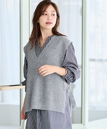 nissen | <大きいサイズ>ゆるシルエットサイドベルトニットベスト(ニット/セーター)