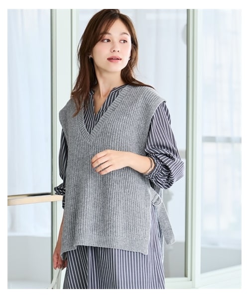 nissen（ニッセン）の「＜大きいサイズ＞ゆるシルエットサイドベルトニットベスト（ニット/セーター・レディース・杢グレー/黒・L~LL/3L~4L/5L~6L/8L/10L）」の7枚目の写真
