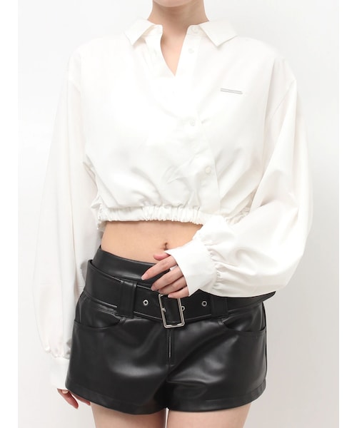 GYDA(ジェイダ)の「GYDAプレートカシュクールショートブラウス(シャツ/ブラウス・レディース・オフホワイト/ブラック・F)」の1枚目の写真