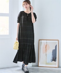 nissen | ＜大きいサイズ＞プリントロングワンピース(ワンピース)