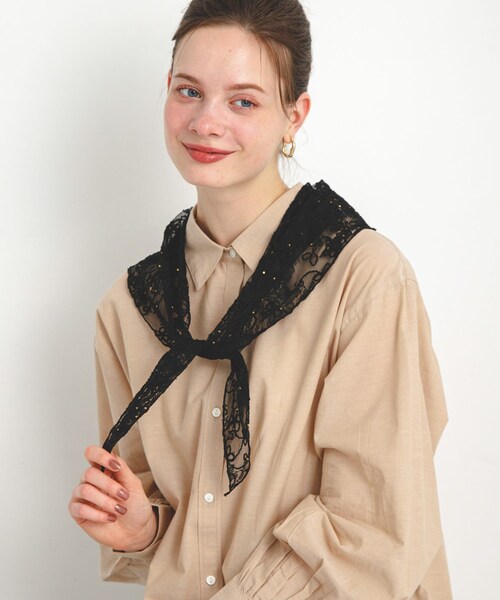 URBAN RESEARCH Sonny Label（アーバンリサーチサニーレーベル）の「チュールエンブロイダリーストール（ストール/ショール・レディース・オフ/ブラック・one）」の2枚目の写真