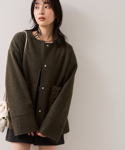 VIS（ビス）の「【WEB限定】ボアポケットノーカラーコート（その他アウター・レディース・チャコール/キナリ/ダークブラウン・F）」の11枚目の写真