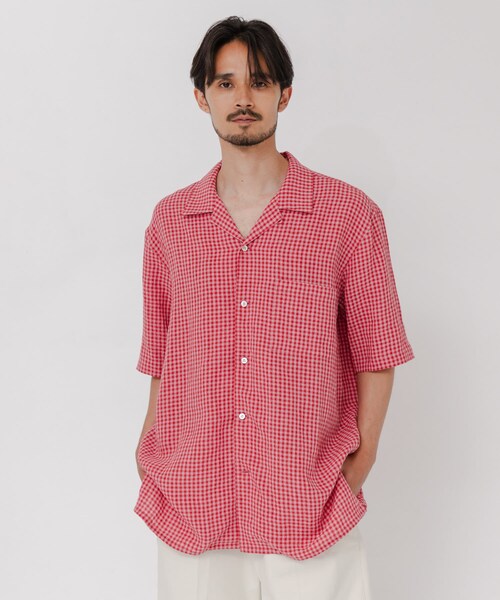 URBAN RESEARCH(アーバンリサーチ)の「『別注』Cale×URBAN RESEARCH ギンガムチェック SHORT-SLEEVE SHIRTS(シャツ/ブラウス・メンズ・PINK×RED・3/4)」の6枚目の写真