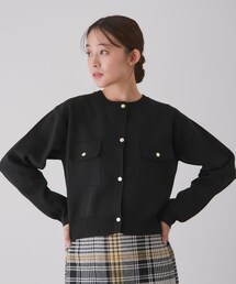 ポケ付きクルーカーディガン