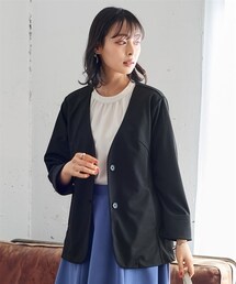 nissen | 大きいサイズ 美ラクRUタッチシンプルジャケット（接触冷感）(ノーカラージャケット)