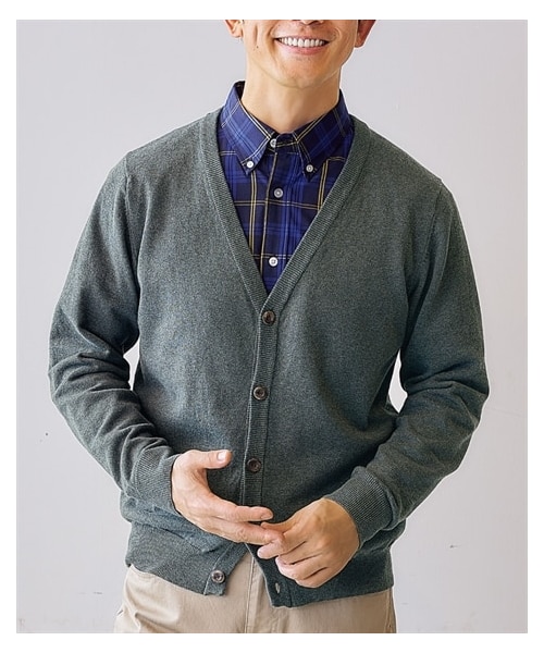 nissen（ニッセン）の「洗える綿１００％ニットカーディガン（ハイゲージ）【大きいサイズ有】（カーディガン/ボレロ・メンズ・グリーン系/ネイビー/チャコール/黒/カーキ/グレージュ/ダークブルー・M/L/LL/3L/4L/5L/6L/8L/10L）」の19枚目の写真