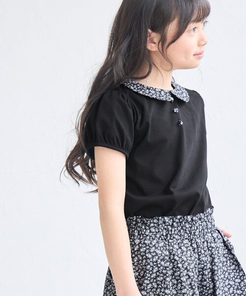ROPE' PICNIC（ロペピクニック）の「【KIDS/キッズ】プチフラワー衿付きトップス/セットアップ対応（Tシャツ/カットソー・キッズ・ブラック/オフホワイト・L/M/S）」の12枚目の写真