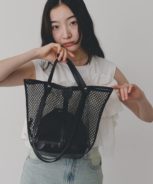 SENSE OF PLACE by URBAN RESEARCH（センスオブプレイスバイアーバンリサーチ）の「2WAYハンドルメッシュバッグ（トートバッグ・レディース・IVORY/BLACK・One）」の12枚目の写真
