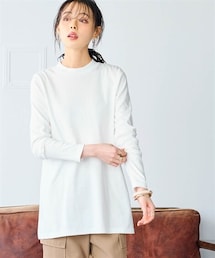 SMILE LAND | 綿１００％フライス素材モックネックフレアチュニックＴシャツ（UVカット）＜大きいサイズ有＞(Tシャツ/カットソー)