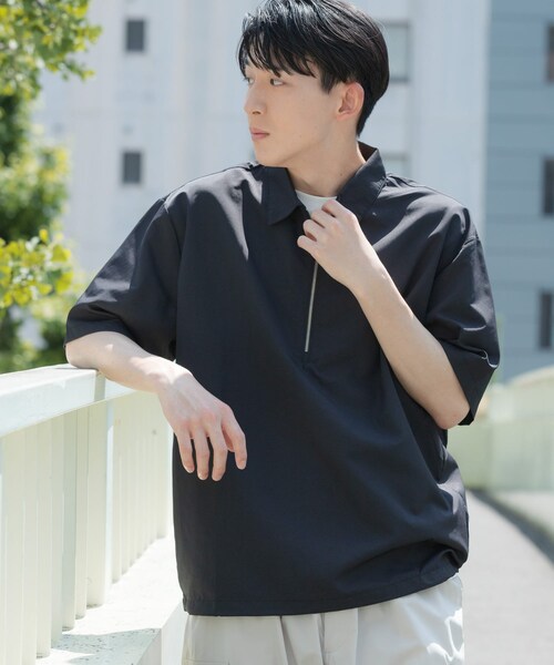 ITEMS URBANRESEARCH（アイテムズ アーバンリサーチ）の「『UVカット』クールタッチナイロン ハーフジップ プルオーバーシャツ（シャツ/ブラウス・メンズ・BLK/OFF/KHK・M/L）」の4枚目の写真