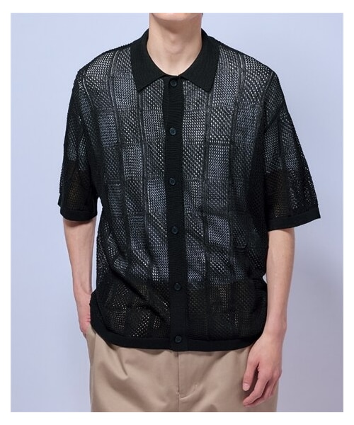 nissen（ニッセン）の「オーバーサイズ5分袖メッシュニットシャツ【大きいサイズ有】（ニット/セーター・メンズ・黒/グリーン・M/L/LL/3L/4L/5L/6L/8L/10L）」の8枚目の写真