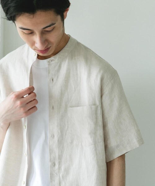URBAN RESEARCH DOORS（アーバンリサーチドアーズ）の「シルケットリネン バンドカラーショートスリーブシャツ（シャツ/ブラウス・メンズ・ECRU/BROWN/INDIGO/HT CHECK・M/L/XL）」の13枚目の写真