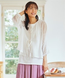 nissen | 大きいサイズ　２点セット（７分袖レースゆるカーディガン＋タンクトップ）(カーディガン/ボレロ)