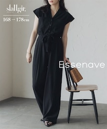 nissen | 高身長　リネンライクオープンカラーノースリーブジャンプスーツ（共布ベルト付）（トールサイズ）Essenave