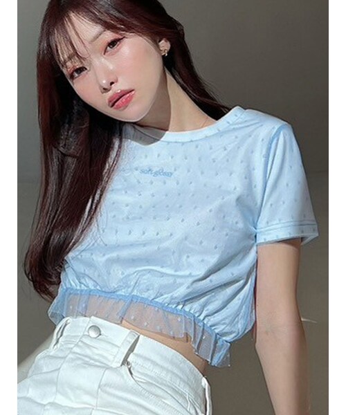 RESEXXY（リゼクシー）の「ドットチュールレイヤードTシャツ（Tシャツ/カットソー・レディース・ホワイト/ブラック/ブルー・F）」の12枚目の写真