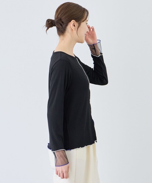 Jayro（ジャイロ）の「袖シアーメローカットソー（Tシャツ/カットソー・レディース・ブラック系/ホワイト系/ライトグリーン/ピンク・F）」の13枚目の写真