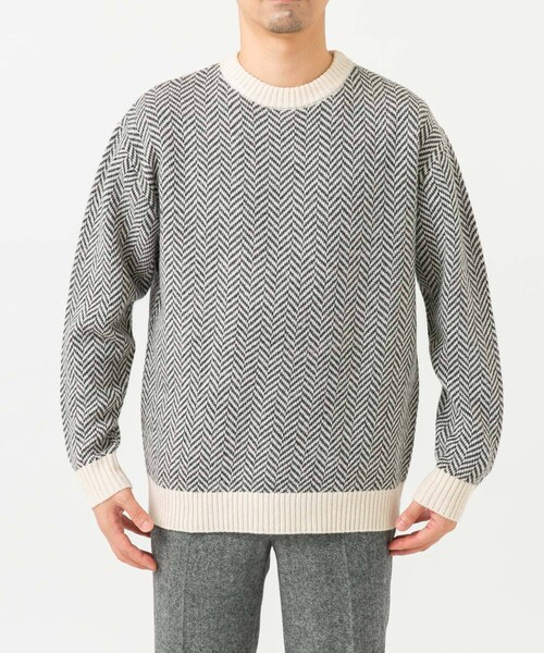 URBAN RESEARCH ROSSO（アーバンリサーチロッソ）の「『XLサイズあり』ヘリンボーン柄クルーネックニット（ニット/セーター・メンズ・IVORY/BLACK/GREIGE/NAVY/GRAY・S/M/L/XL）」の13枚目の写真