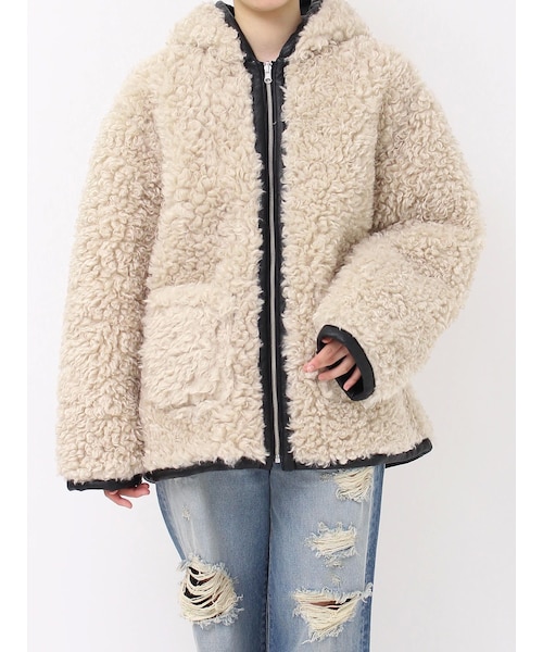 evris エヴリス リバーシブルボアフードブルゾン エヴリス EVRIS リバーシブルフードボアブルゾン （ブラウン） -靴