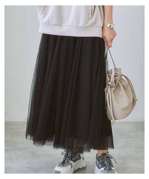 nissen（ニッセン）の「６枚ハギドラマティックチュールマキシ丈スカート（スカート・レディース・ライトベージュ/ダスティブルー/黒/ライトグレー/カーキ/ネイビー/モカ・S/M/L/LL/3L/4L/5L/6L/8L/10L）」の8枚目の写真