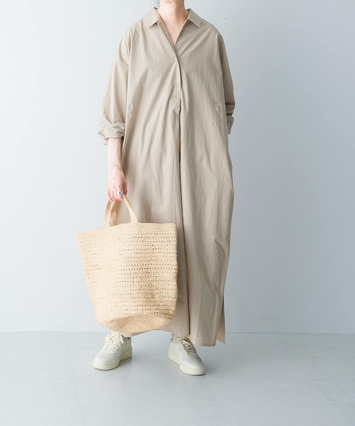 かぐれ（カグレ）の「『2サイズ展開』コットンシルクシャツワンピース（ワンピース・レディース・BEIGE/BLACK/PINK・0/1）」の2枚目の写真