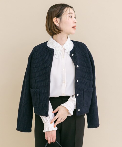 URBAN RESEARCH ROSSO（アーバンリサーチロッソ）の「『WEB/一部店舗限定』ツイードノーカラーニットジャケット（ノーカラージャケット・レディース・OFF/NAVY・Free）」の18枚目の写真