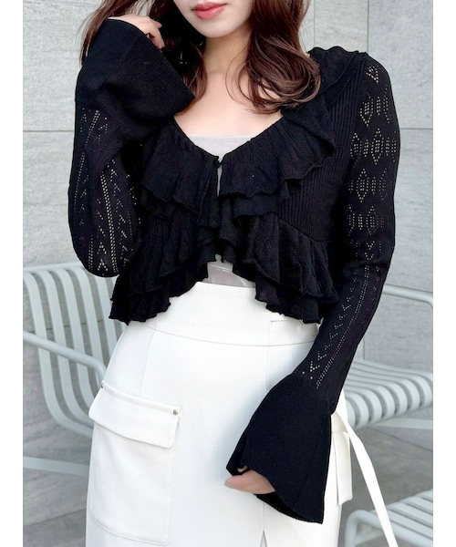 dazzlin（ダズリン）の「ペプラムフリルリボンカーデ（カーディガン/ボレロ・レディース・オフホワイト/ブラック/ピンク/イエロー・F）」の3枚目の写真